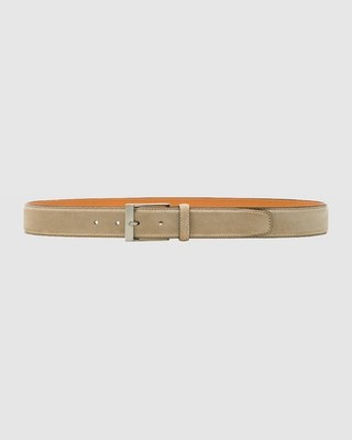 Magnanni Telante Suede Belt Men's 40 Taupe Silvertone Single-Prong Buckle